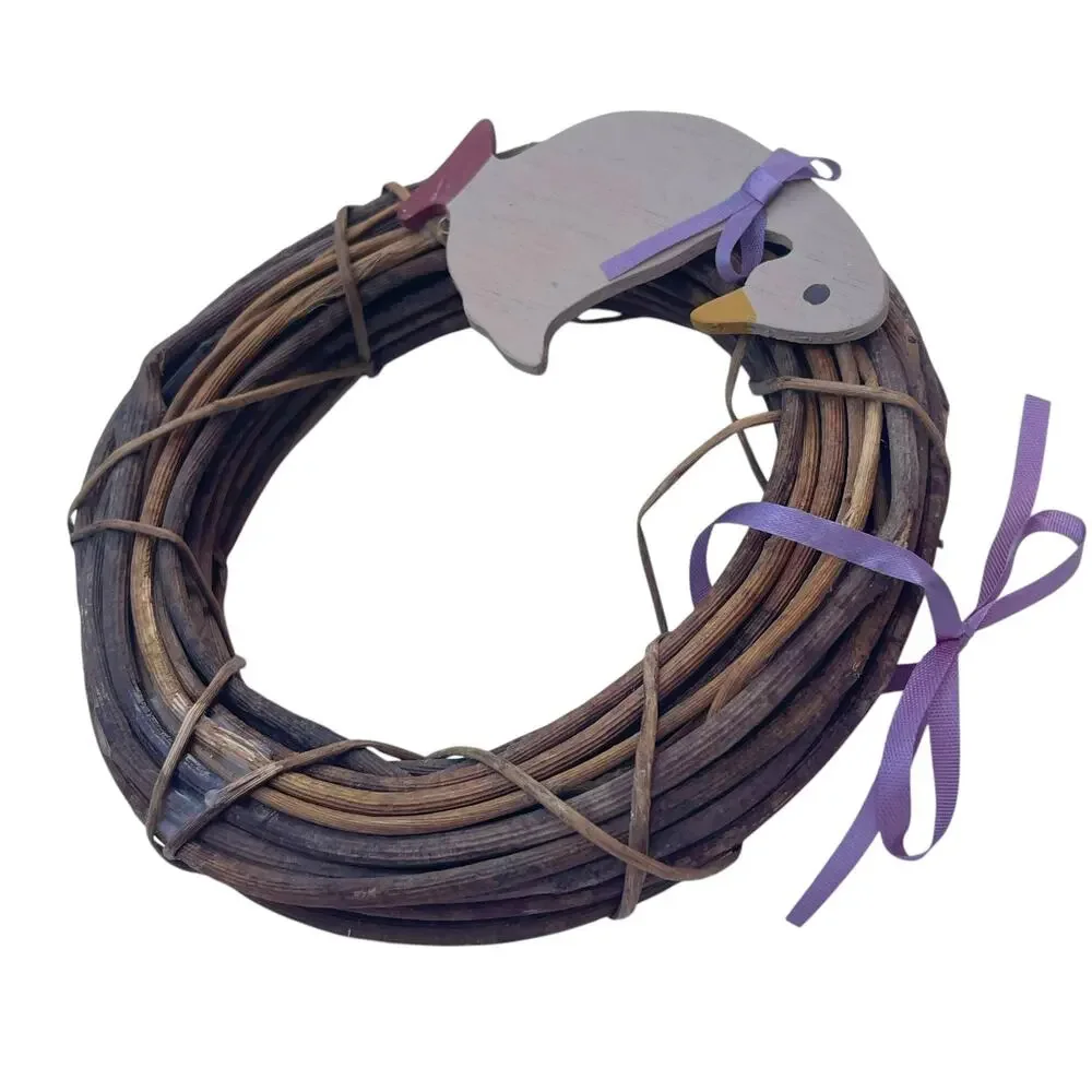 Mini Grapevine Wreath Wood Goose Lavender Bow Country Farmhouse Decor